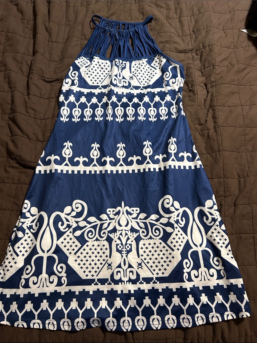 Emery Rose Blue and White Halter Mini Dress